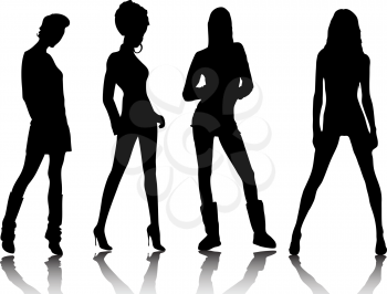 Royalty Free Clipart Image of Four Women in Silhouette