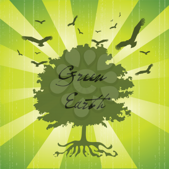Royalty Free Clipart Image of a Green Tree With Birds