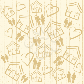 Royalty Free Clipart Image of Couples, Houses and Hearts