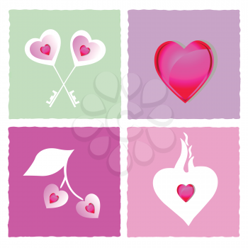 Royalty Free Clipart Image of a Variety of Heard Shapes on Four Backgrounds