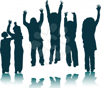 Royalty Free Clipart Image of Children Jumping and Waving