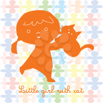 Royalty Free Clipart Image of a Little Girl With a Cat