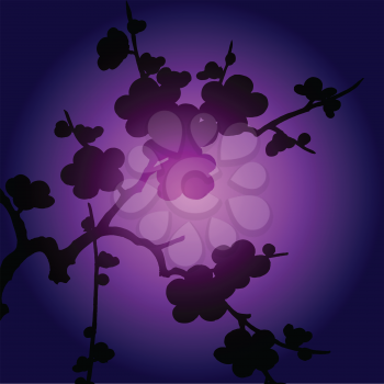Royalty Free Clipart Image of Flowers on a Deep Purple and Mauve Background