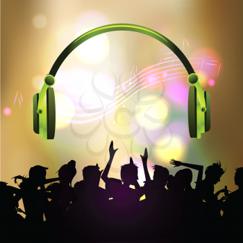 Royalty Free Clipart Image of Party People With Headphone Above Them