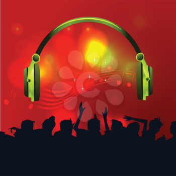 Royalty Free Clipart Image of a Party Group With Headphones Above