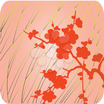 Royalty Free Clipart Image of Orange Flowers on a Peach Background With Golden Slashes of Colour