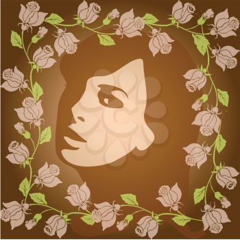 Royalty Free Clipart Image of a Rose Frame Around a Woman's Face