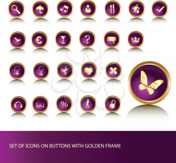 Royalty Free Clipart Image of Buttons On Purple in Gold Frames
