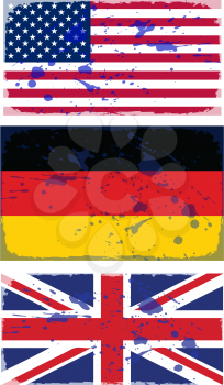 Royalty Free Clipart Image of Flags From the United States, Germany and the United Kingdom