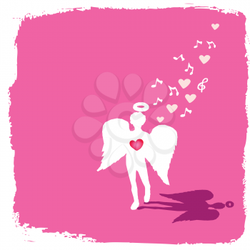 Royalty Free Clipart Image of a Singing Angel on Pink