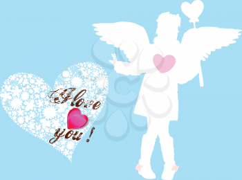 Royalty Free Clipart Image of an Angel on a Valentine Card