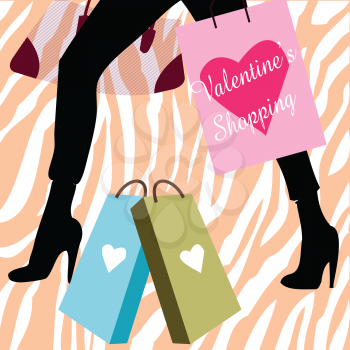 Royalty Free Clipart Image of a Woman Shopping With a Valentine Bag