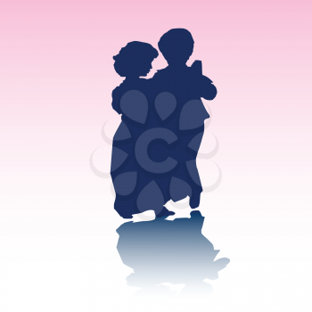 Royalty Free Clipart Image of Silhouetted Children Dancing