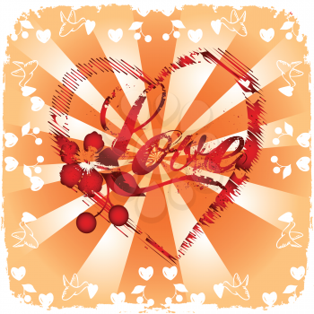 Royalty Free Clipart Image of a Valentine Greeting With a Heart and Love in the Centre