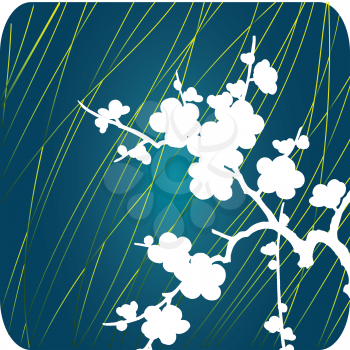 Royalty Free Clipart Image of White Flowers on a Blue Background With Green Slashes of Colour