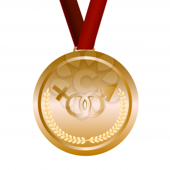 gold medal with feminine and masculine signs