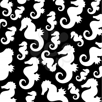 black and white background with sea horses