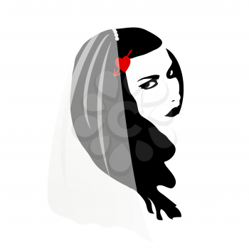 woman with wedding veil and heart