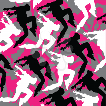 dancers silhouettes on camouflage background 