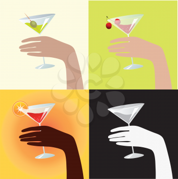 hands holding cocktail glasses -retro style