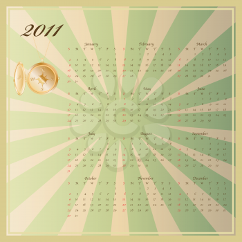  2011 calendar with wind rose pendant