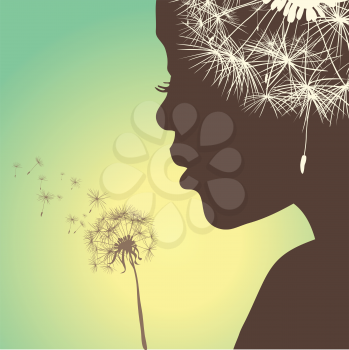 woman with dandelion on gradient background