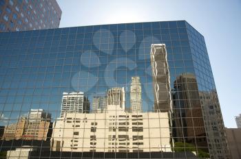 Royalty Free Photo of Dowtown Los Angeles Buildings Reflected on Another Building