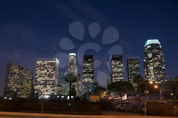 Royalty Free Photo of Downtown Los Angeles at Night