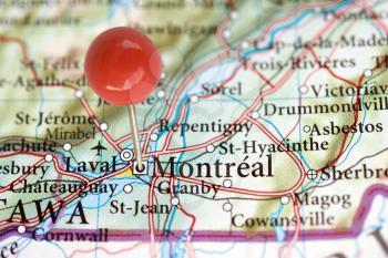 Royalty Free Photo Showing a Map With Montreal Quebec Marked