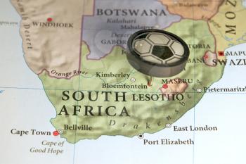 Royalty Free Photo of a South African Map Pinpointing the World Cup Location