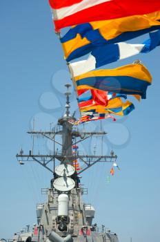 Royalty Free Photo of Flags on a Ship