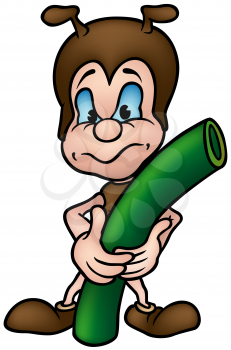 Royalty Free Clipart Image of an Ant With a Green Tube