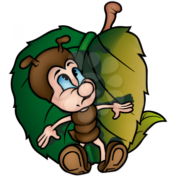 Royalty Free Clipart Image of an Ant With a Leaf