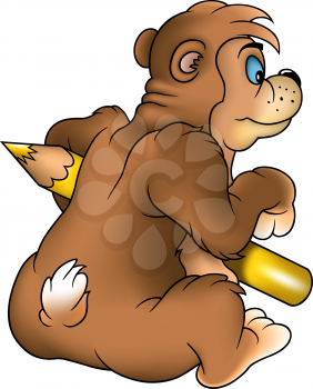 Royalty Free Clipart Image of a Bear With a Pencil Crayon