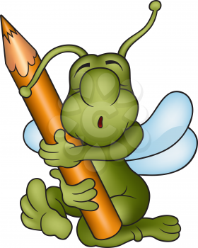 Royalty Free Clipart Image of a Bug Hugging a Pencil