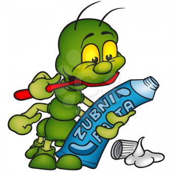 Royalty Free Clipart Image of a Wormy Creature With Toothpaste