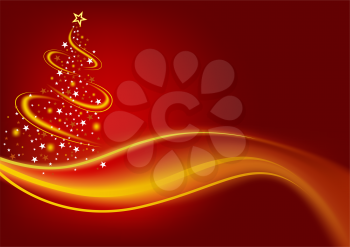 Royalty Free Clipart Image of a Tree With Gold Around It and Below It on a Red Background