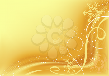 Royalty Free Clipart Image of a Gold Christmas Background With Snowflakes