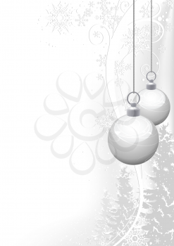 Royalty Free Clipart Image of Silver Christmas Ornaments on Silver