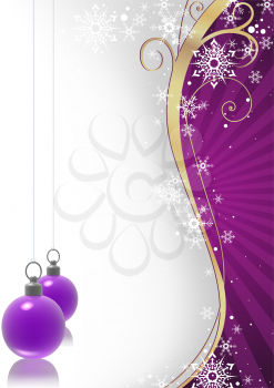 Royalty Free Clipart Image of a Purple Christmas Background With Ornaments