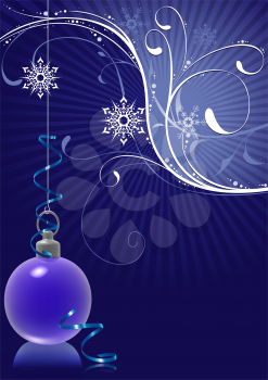 Royalty Free Clipart Image of a Christmas Ornamet on Blue
