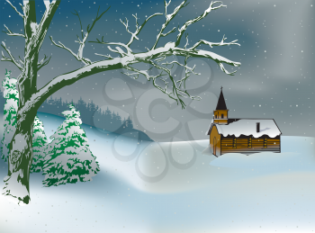 Royalty Free Clipart Image of a Church in the Winter