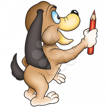 Royalty Free Clipart Image of a Puppy With a Pencil