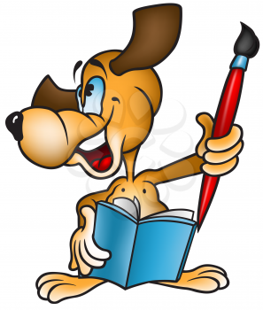 Royalty Free Clipart Image of a Dog With a Paintbrush