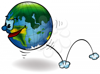 Royalty Free Clipart Image of an Earth With a Face Bouncing