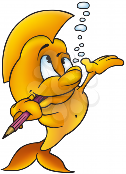 Royalty Free Clipart Image of a Fish With a Pencil
