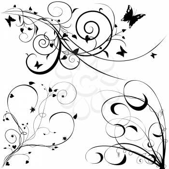 Royalty Free Clipart Image of Floral and Butterfly Elements
