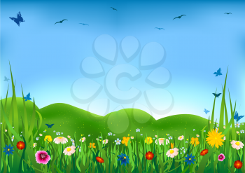 Royalty Free Clipart Image of a Flowering Meadow
