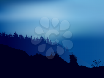Royalty Free Clipart Image of a Blue Forest Landscape
