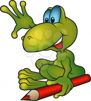 Royalty Free Clipart Image of a Frog With a Red Marker